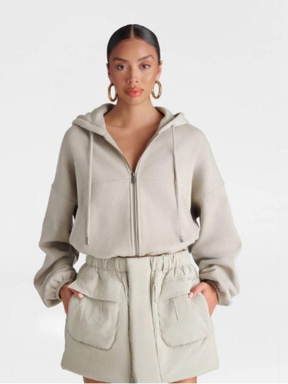 NWT KBB Cropped Hooded Zip Sweatshirt in Sage green